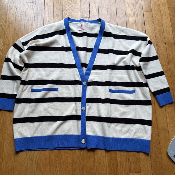 IV House Size L/XL Blue Black White Striped Oversized Boyfriend Cardigan Sweater - Picture 6 of 15